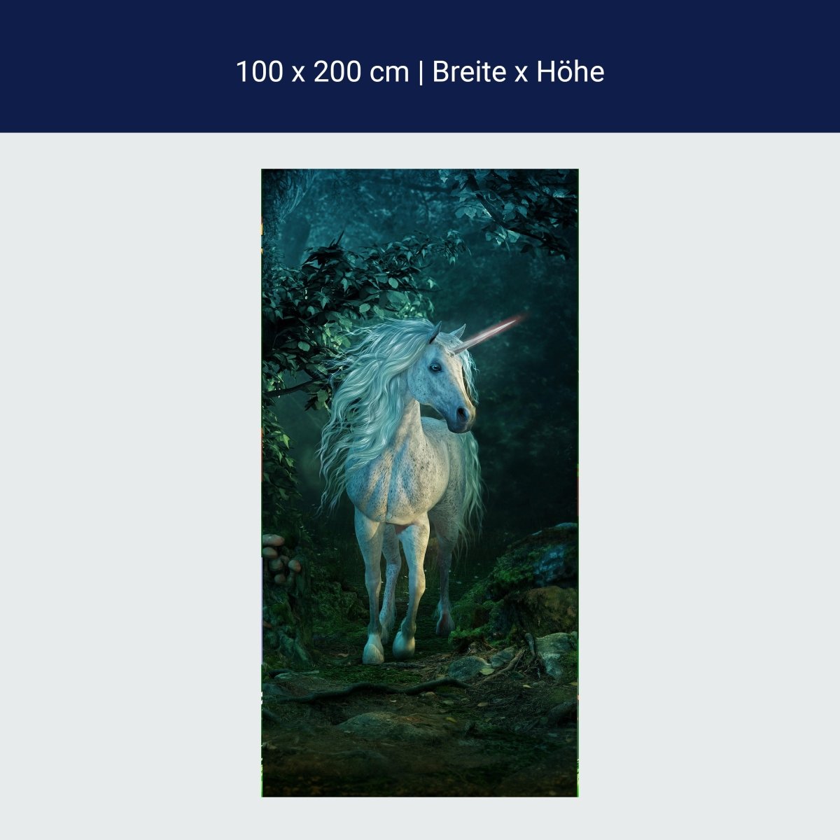 Türtapete Weißes Einhorn im Zauberwald, Fantasy M1185