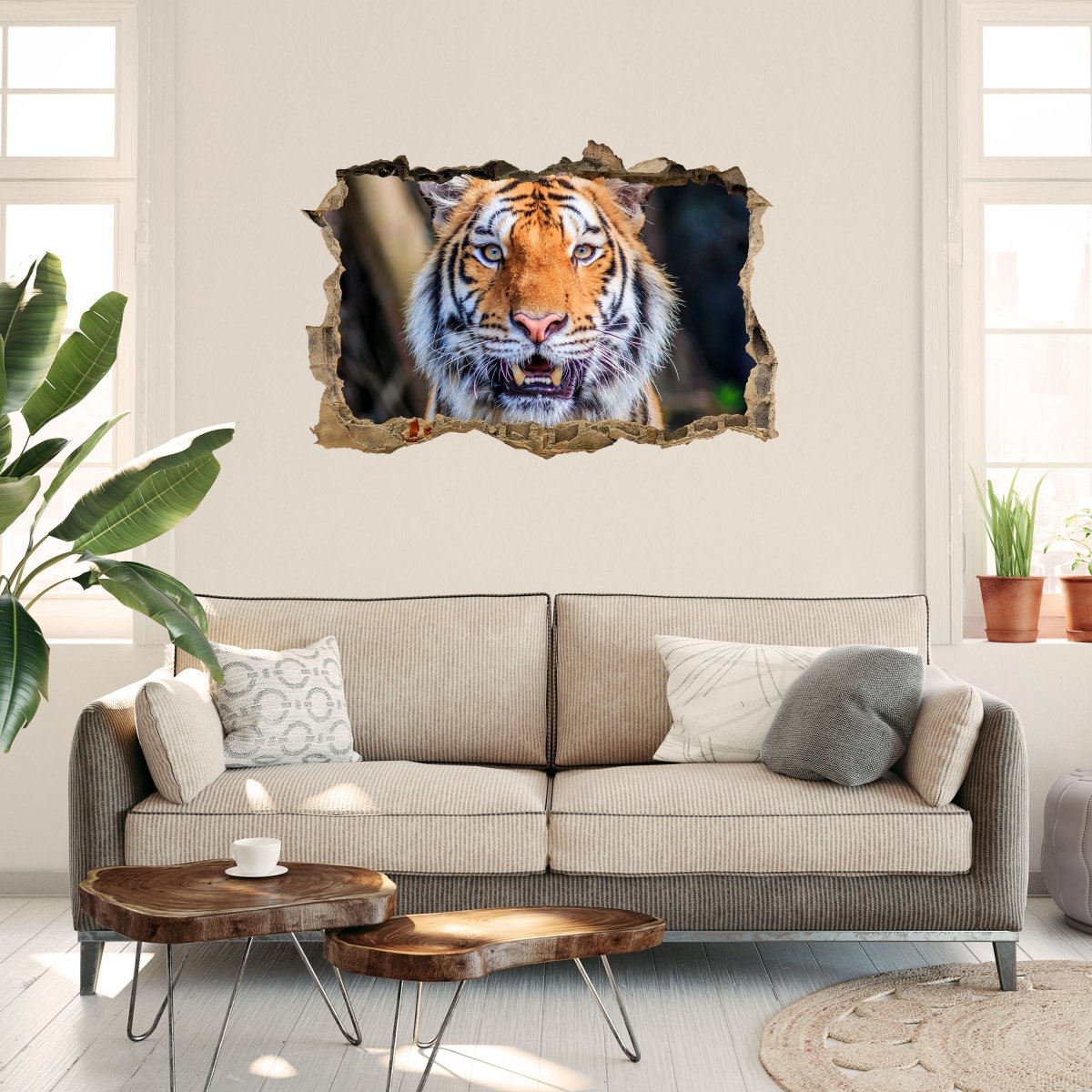 3D-Wandsticker Gesicht eines Tigers, Zähne, Raubtier - Wandtattoo M1187