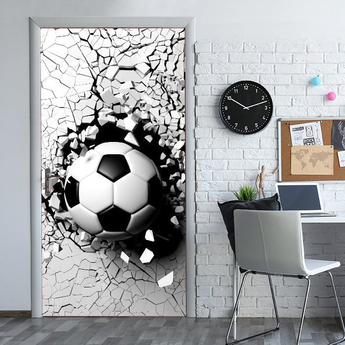 Türtapete Fussball durch Wand, 3D, Sport, Ball M1200 - Bild 1