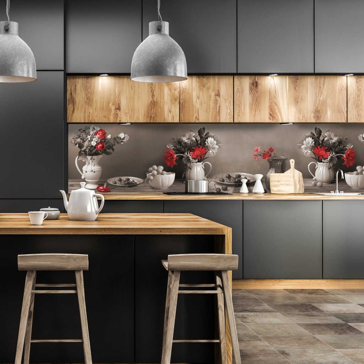 Küchenrückwand Tisch Kischen Sepia Porzellan Blumen M1203 entdecken - Bild 1 Küchenrückwand Tisch Kischen Sepia Porzellan Blumen M1203 entdecken - Bild 1