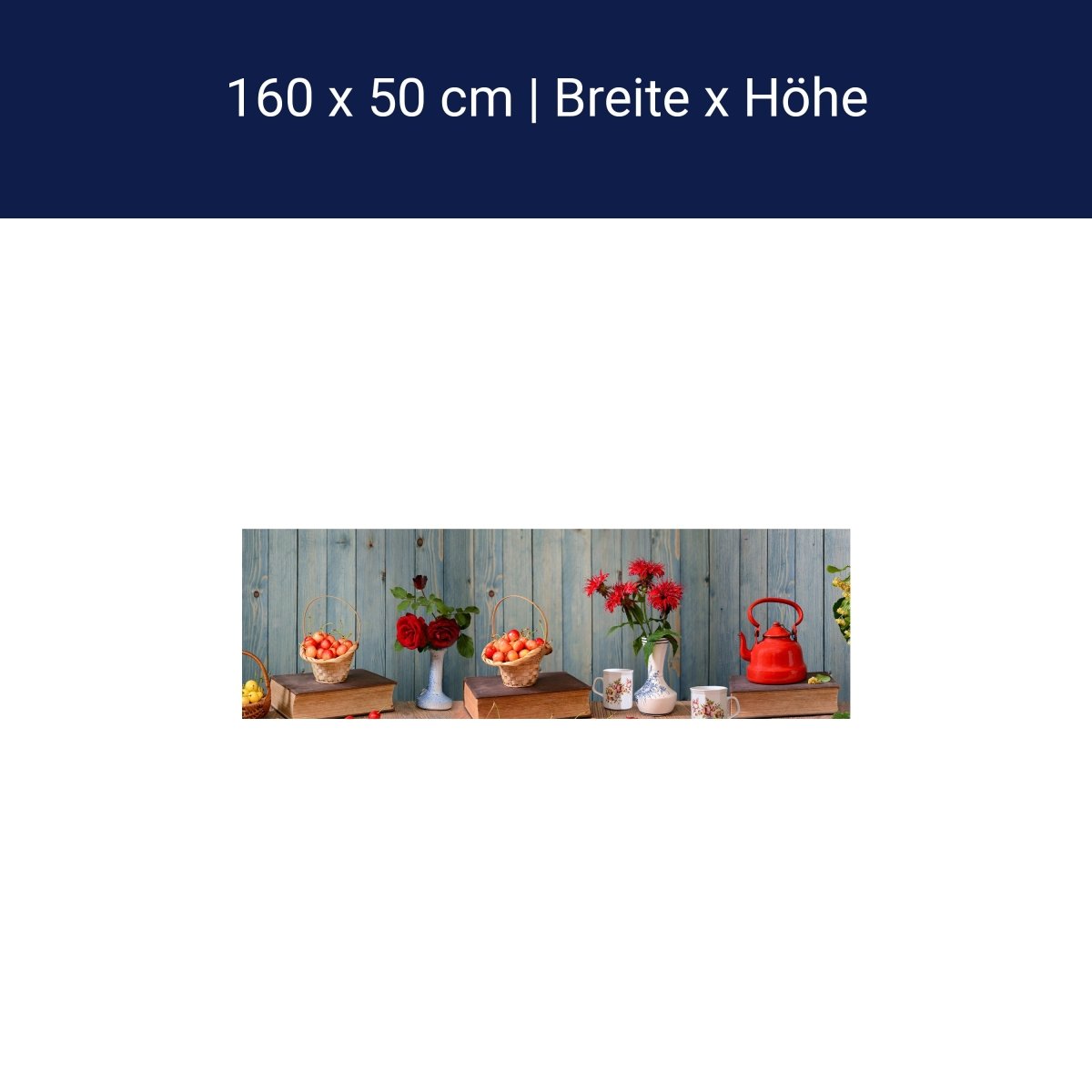 Küchenrückwand Rosen Holz Kanne Kirschen Blüten Gelb M1204 Küchenrückwand Rosen Holz Kanne Kirschen Blüten Gelb M1204