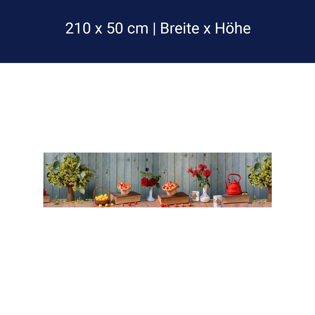 Küchenrückwand Rosen Holz Kanne Kirschen Blüten Gelb M1204 Küchenrückwand Rosen Holz Kanne Kirschen Blüten Gelb M1204