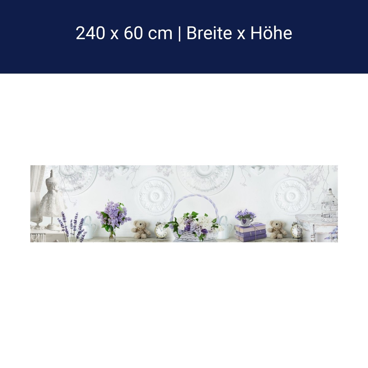 Küchenrückwand Flieder Lila Korb Bücher Stuck Weiß M1210 Küchenrückwand Flieder Lila Korb Bücher Stuck Weiß M1210