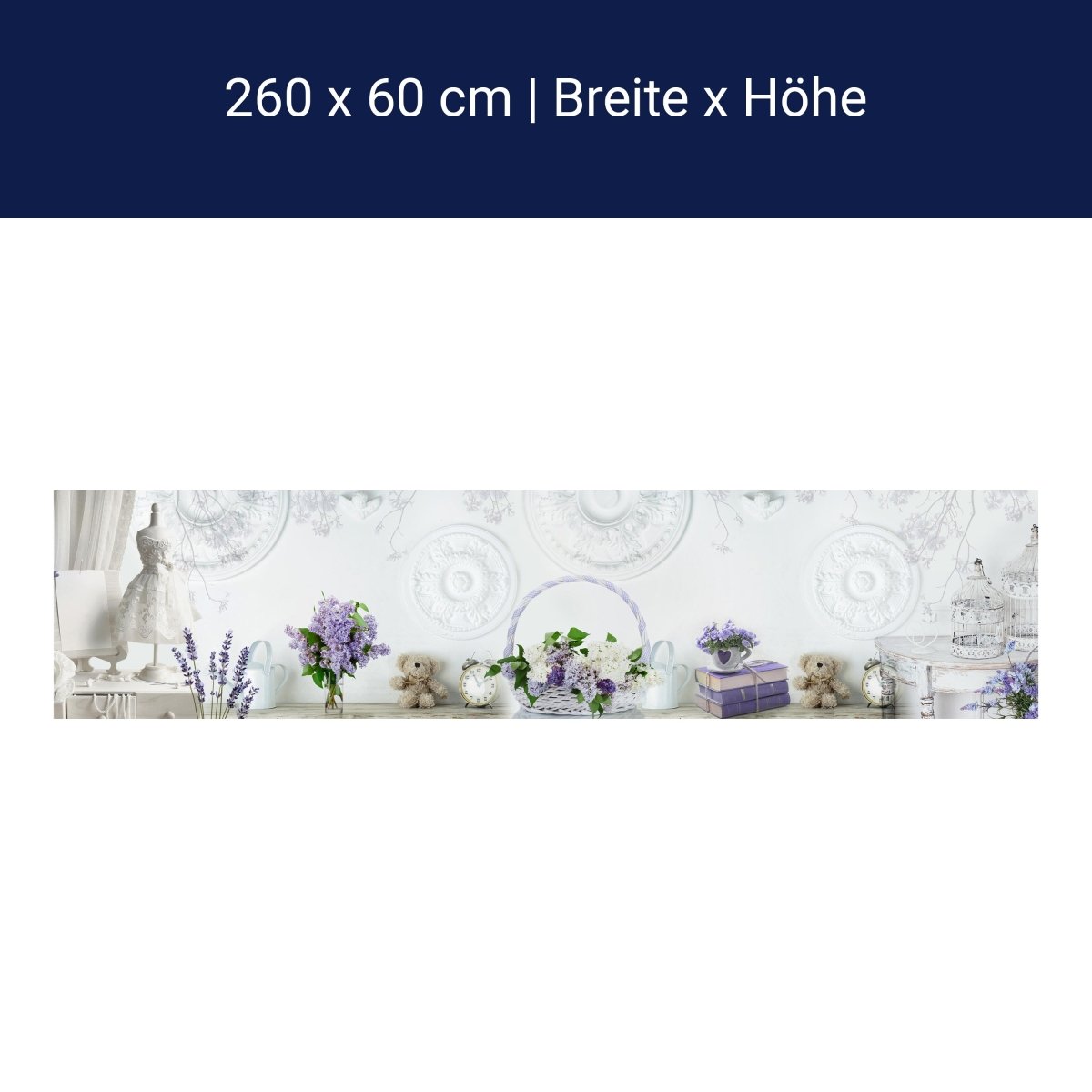 Küchenrückwand Flieder Lila Korb Bücher Stuck Weiß M1210 Küchenrückwand Flieder Lila Korb Bücher Stuck Weiß M1210