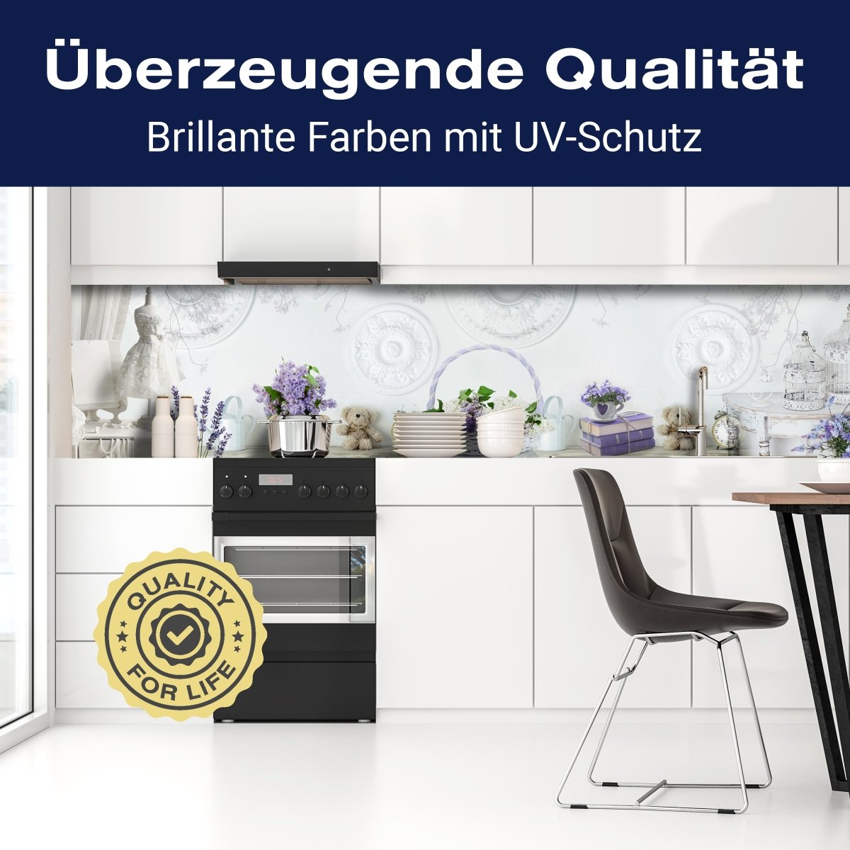 Küchenrückwand Flieder Lila Korb Bücher Stuck Weiß M1210 entdecken - Bild 2 Küchenrückwand Flieder Lila Korb Bücher Stuck Weiß M1210 entdecken - Bild 2