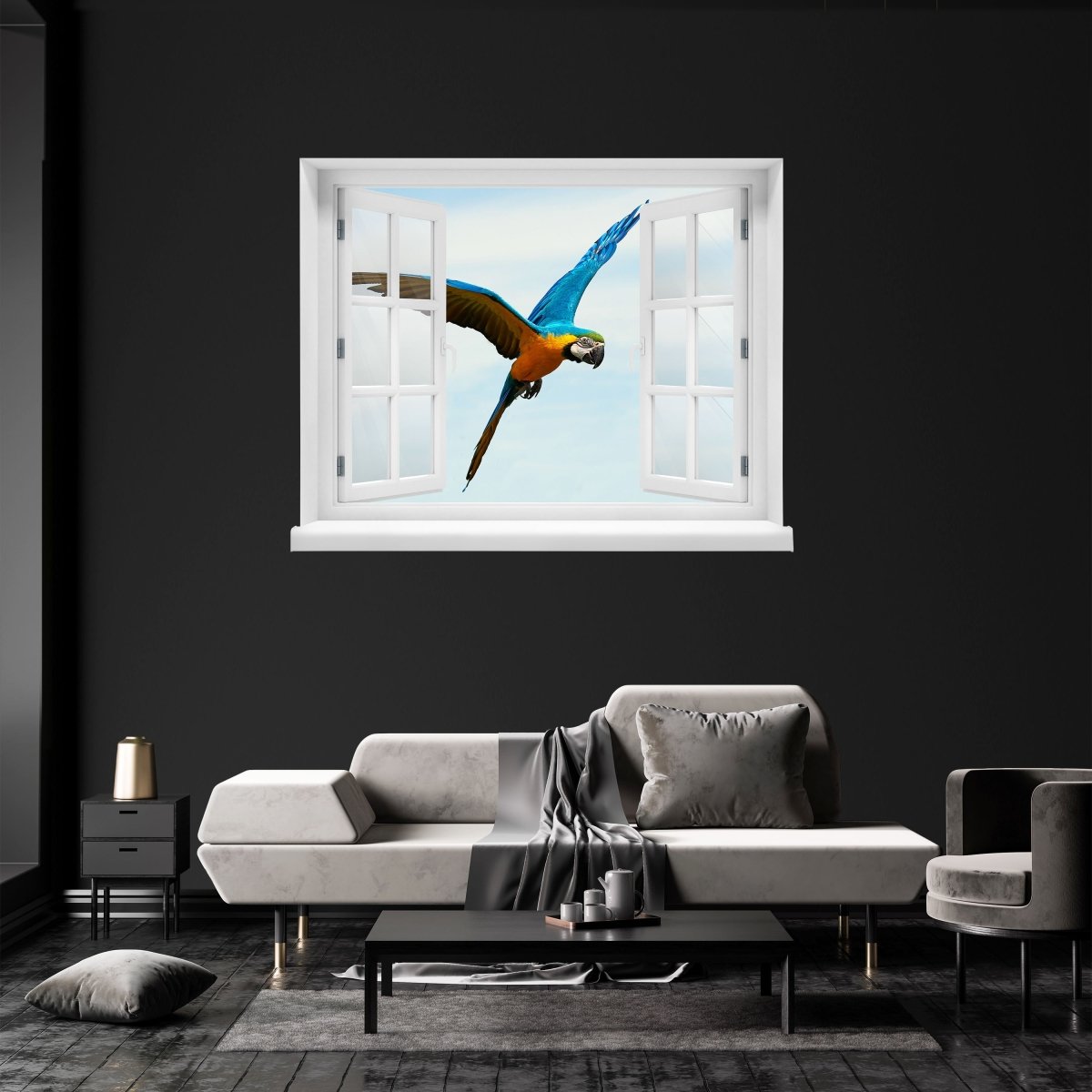 3D-Wandsticker Papagei im Flug, Blau, Gelb, Vogel, Tier - Wandtattoo M1242