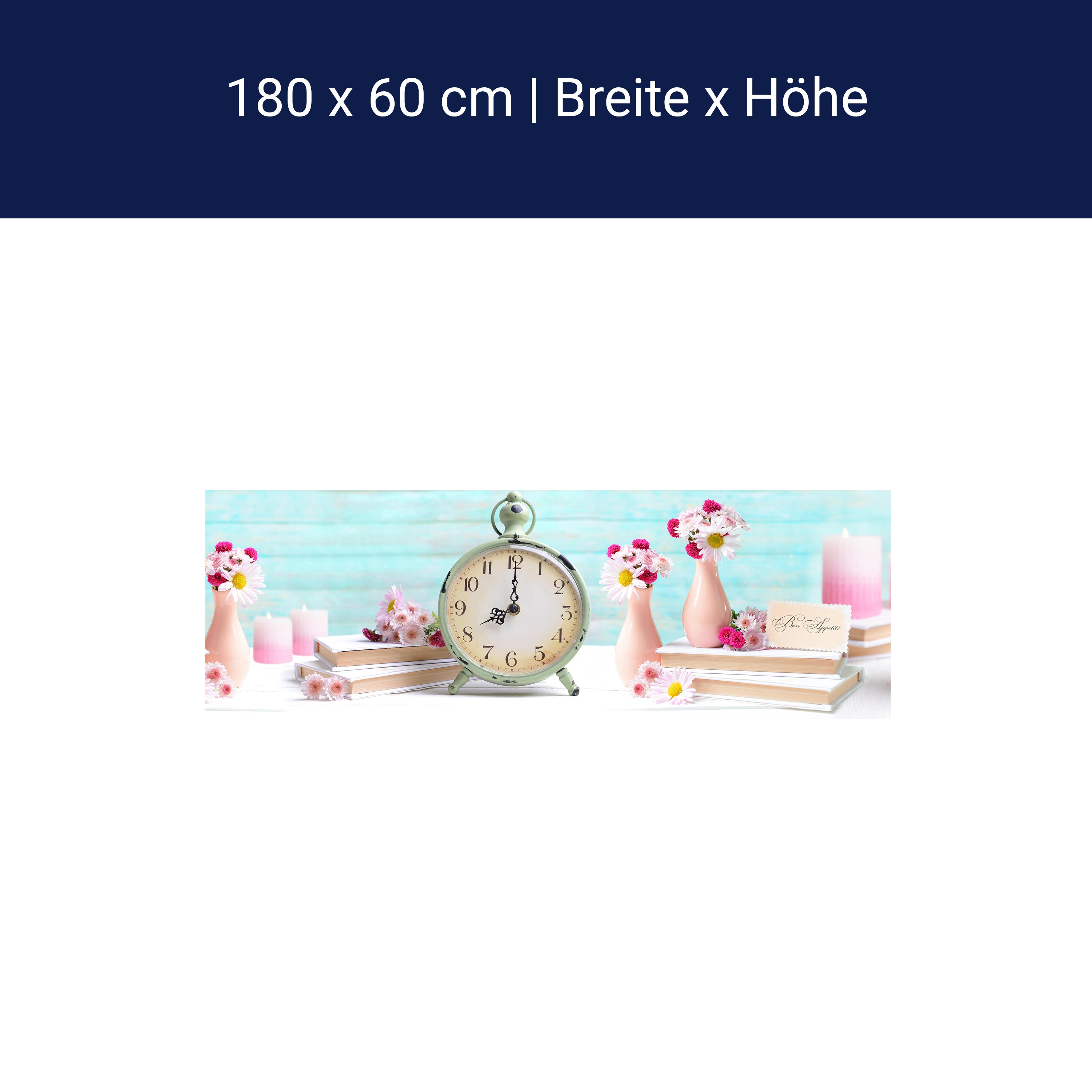 Küchenrückwand Wecker Uhr Blumen Vasen Blüten Bücher M1246 Küchenrückwand Wecker Uhr Blumen Vasen Blüten Bücher M1246