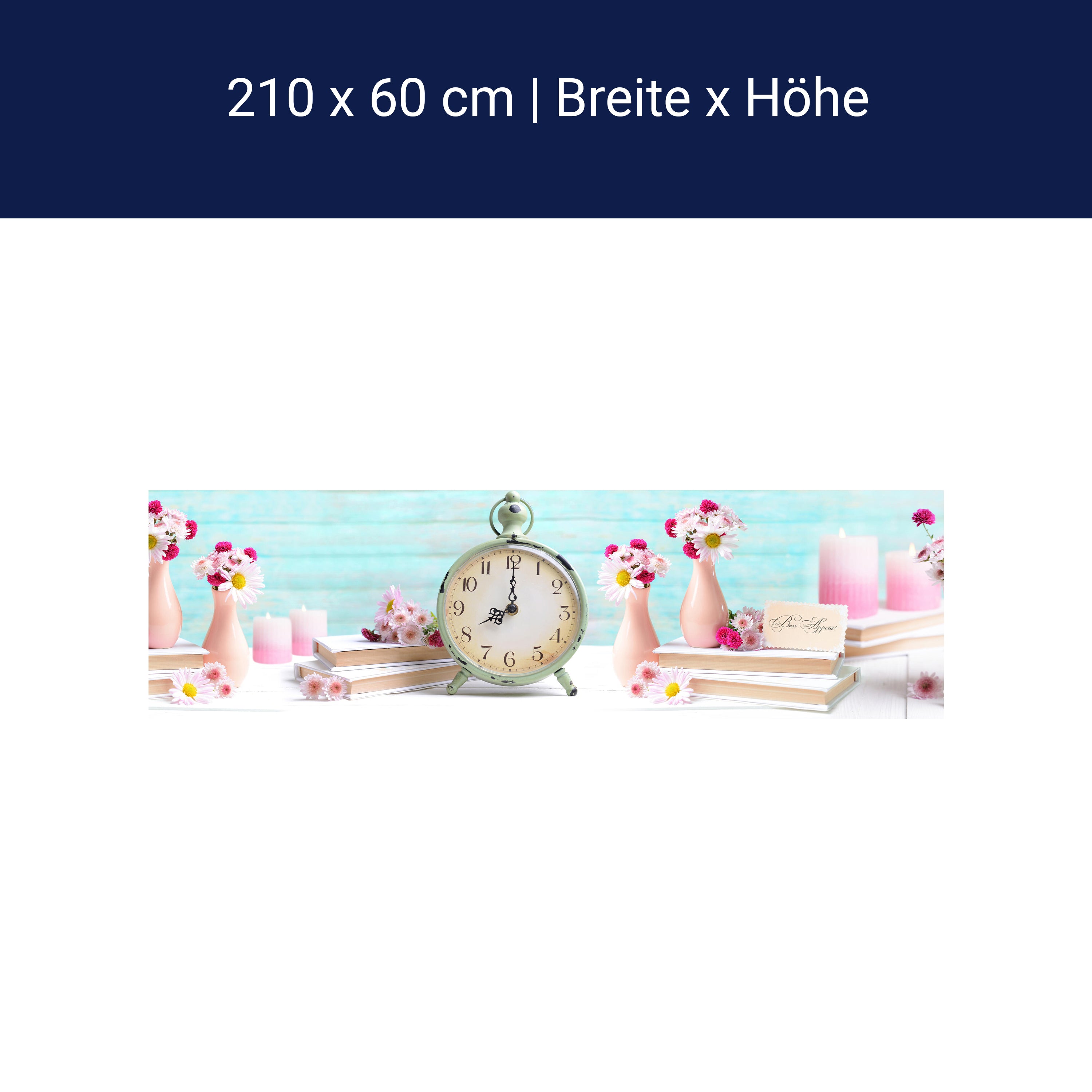 Küchenrückwand Wecker Uhr Blumen Vasen Blüten Bücher M1246 Küchenrückwand Wecker Uhr Blumen Vasen Blüten Bücher M1246
