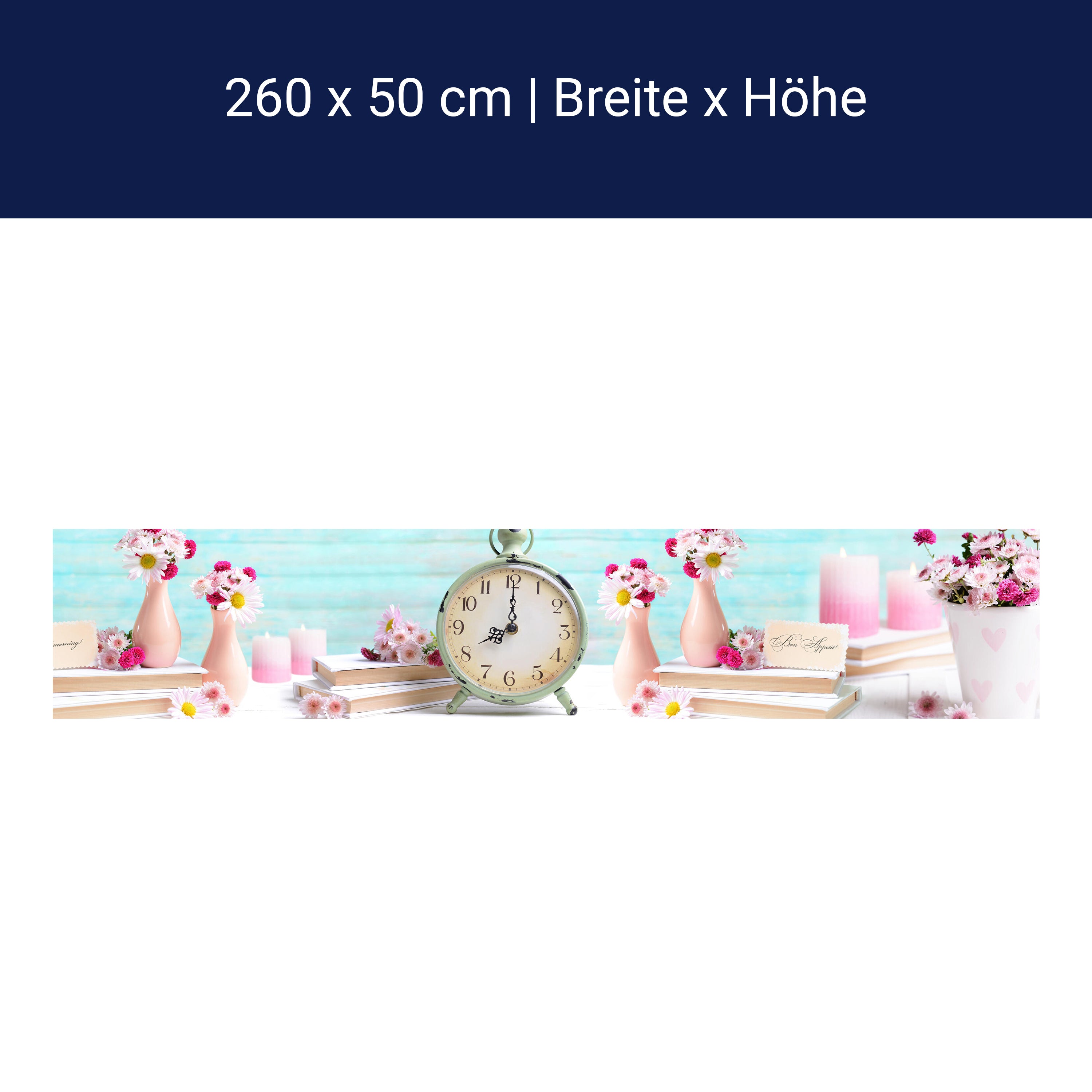 Küchenrückwand Wecker Uhr Blumen Vasen Blüten Bücher M1246 Küchenrückwand Wecker Uhr Blumen Vasen Blüten Bücher M1246