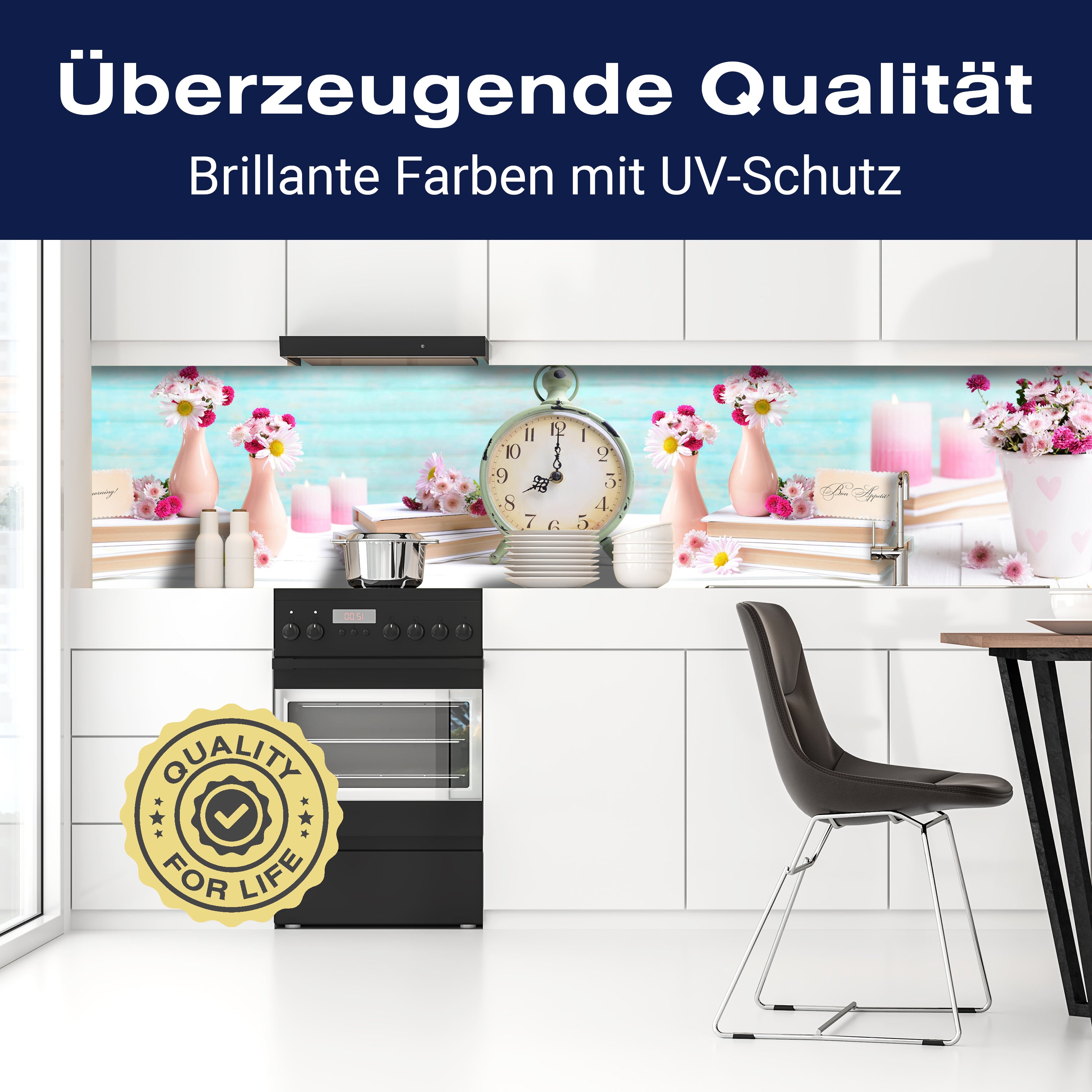 Küchenrückwand Wecker Uhr Blumen Vasen Blüten Bücher M1246 entdecken - Bild 2 Küchenrückwand Wecker Uhr Blumen Vasen Blüten Bücher M1246 entdecken - Bild 2