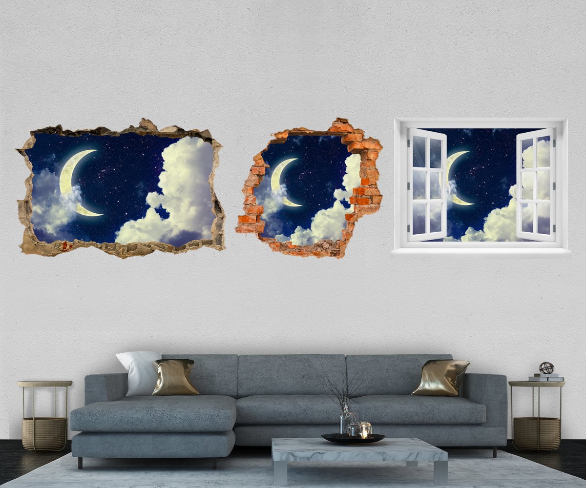 3D-Wandtattoo Mond & Sterne, Wolken, Sternenhimmel entdecken - Wandsticker M1254 - Bild 1