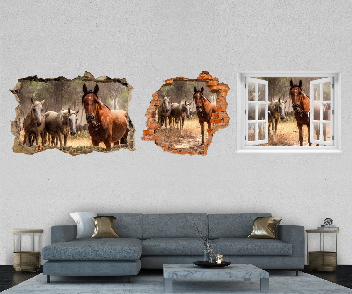 3D-Wandtattoo Pferde auf der Weide, Herde, Pferd, Tier entdecken - Wandsticker M1265 - Bild 1