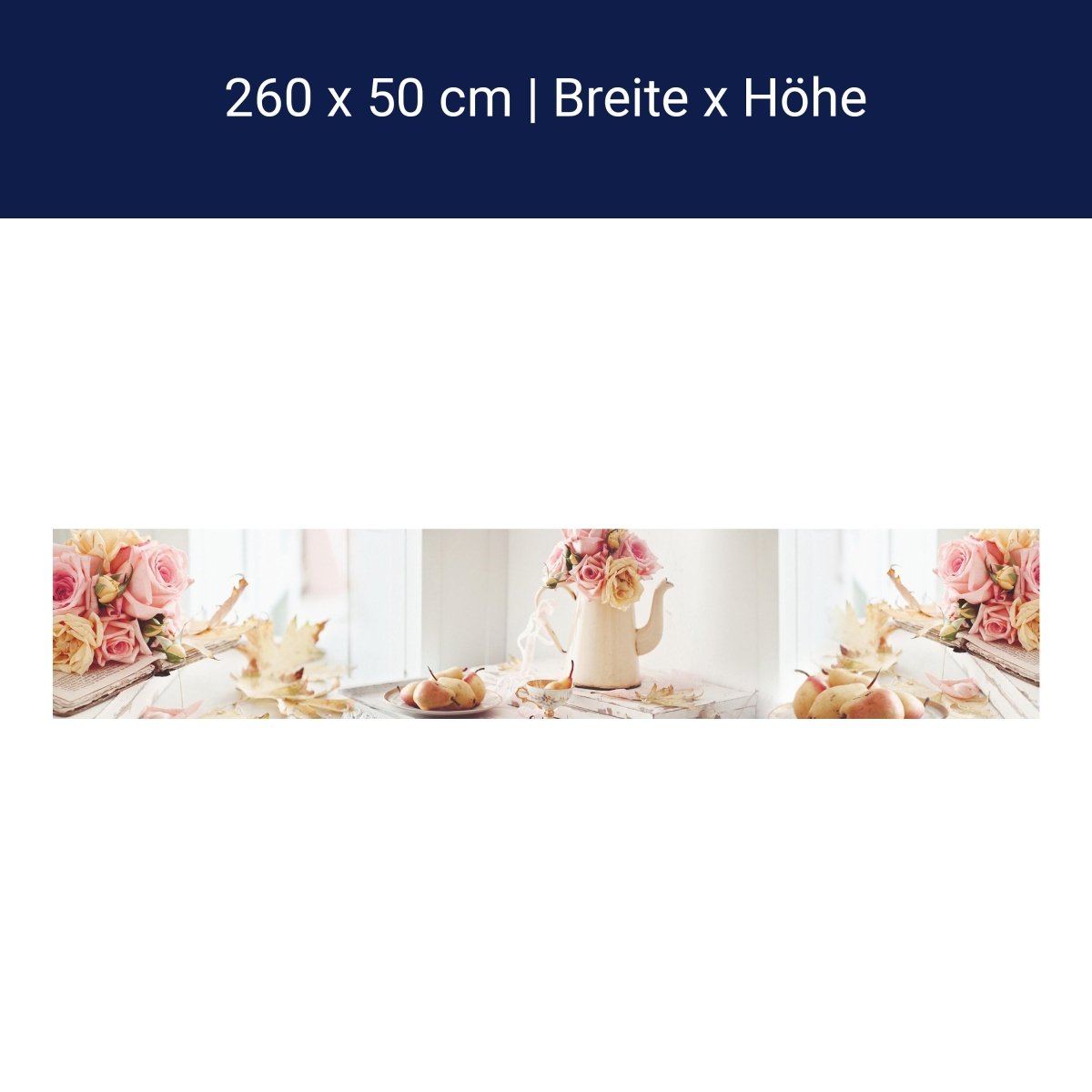 Küchenrückwand Rosen Kanne Birnen Blütenblätter Bücher M1273 Küchenrückwand Rosen Kanne Birnen Blütenblätter Bücher M1273