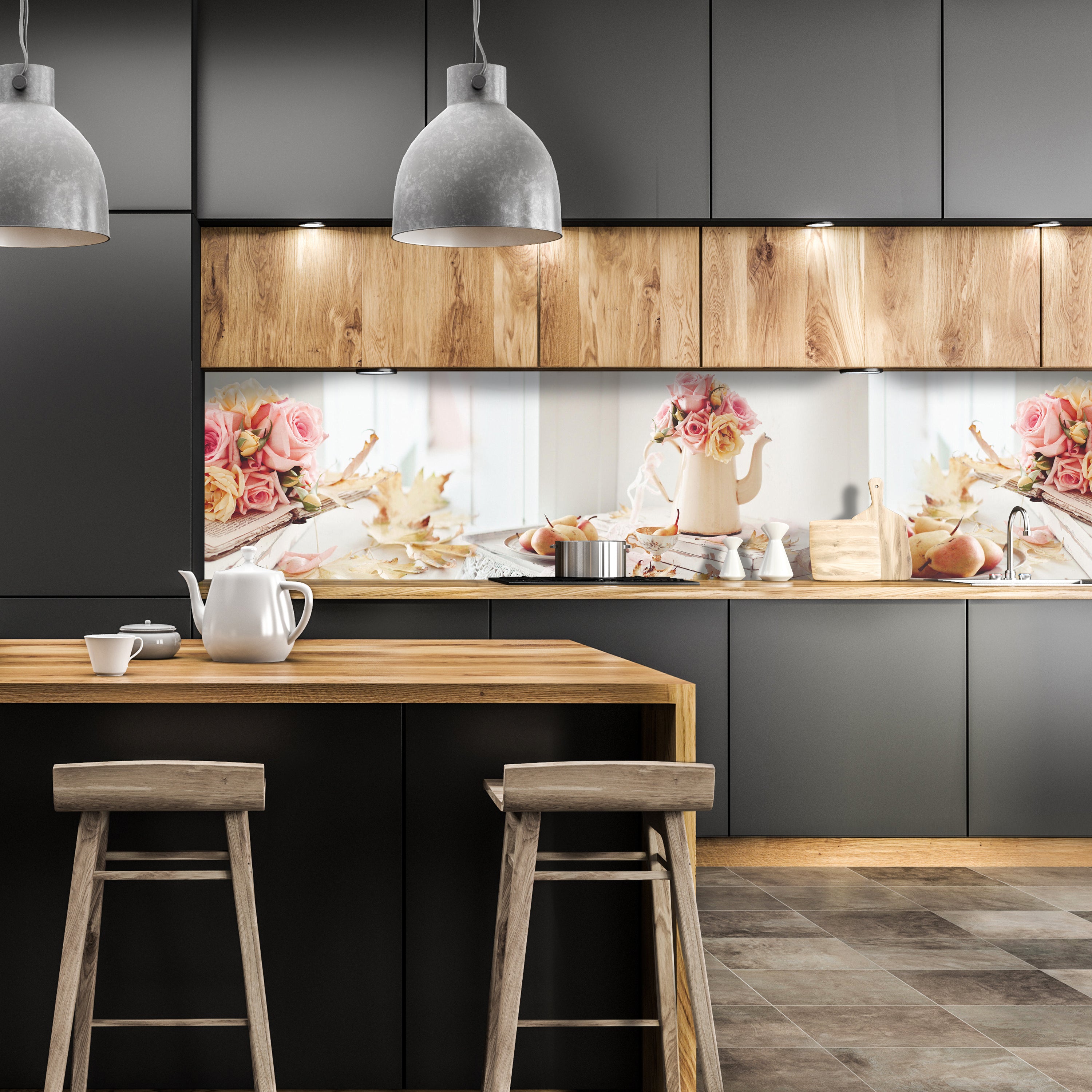 Küchenrückwand Rosen Kanne Birnen Blütenblätter Bücher M1273 entdecken - Bild 1 Küchenrückwand Rosen Kanne Birnen Blütenblätter Bücher M1273 entdecken - Bild 1