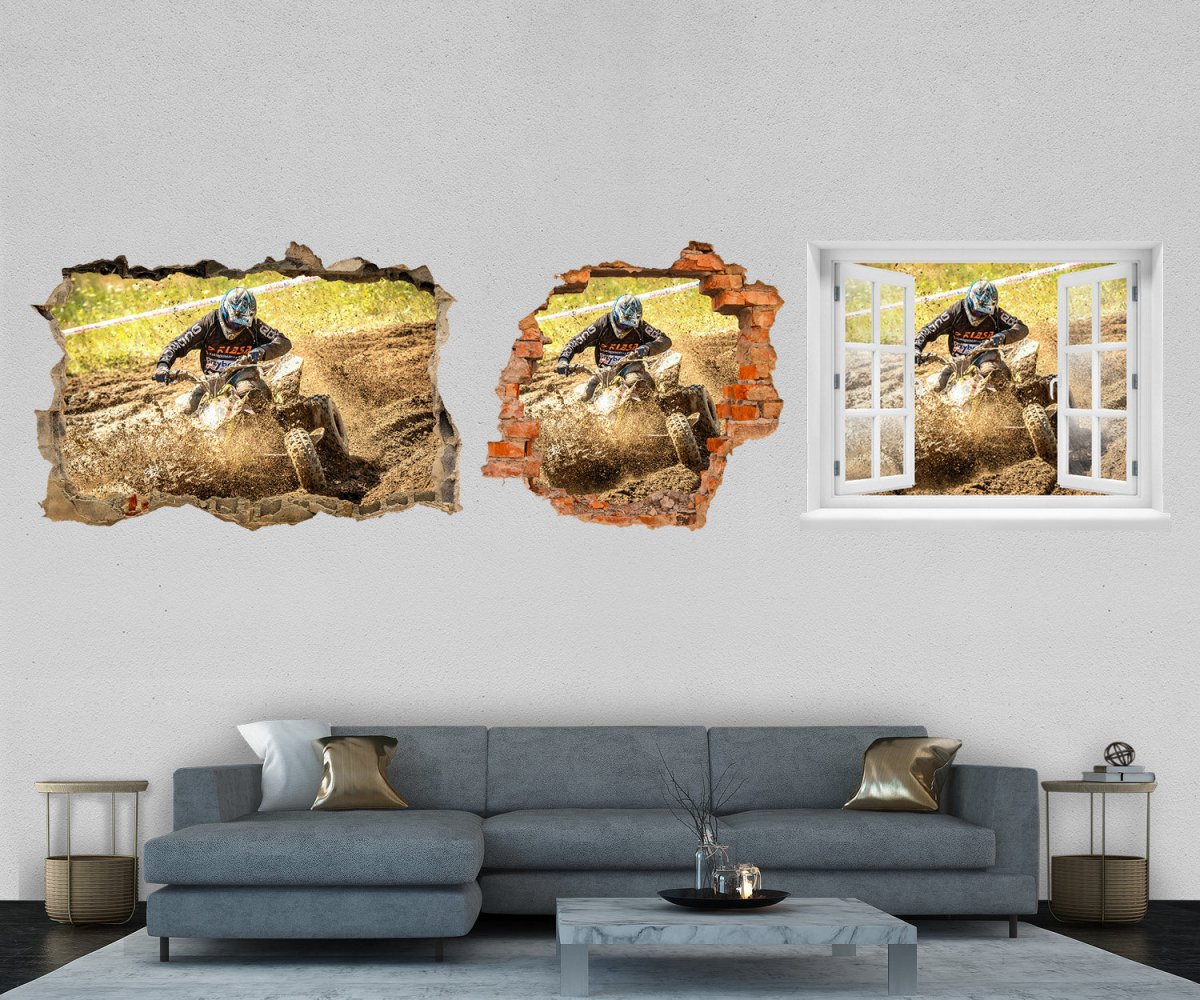 Discover 3D wall decal quad off-road, bike, racetrack, mud - wall