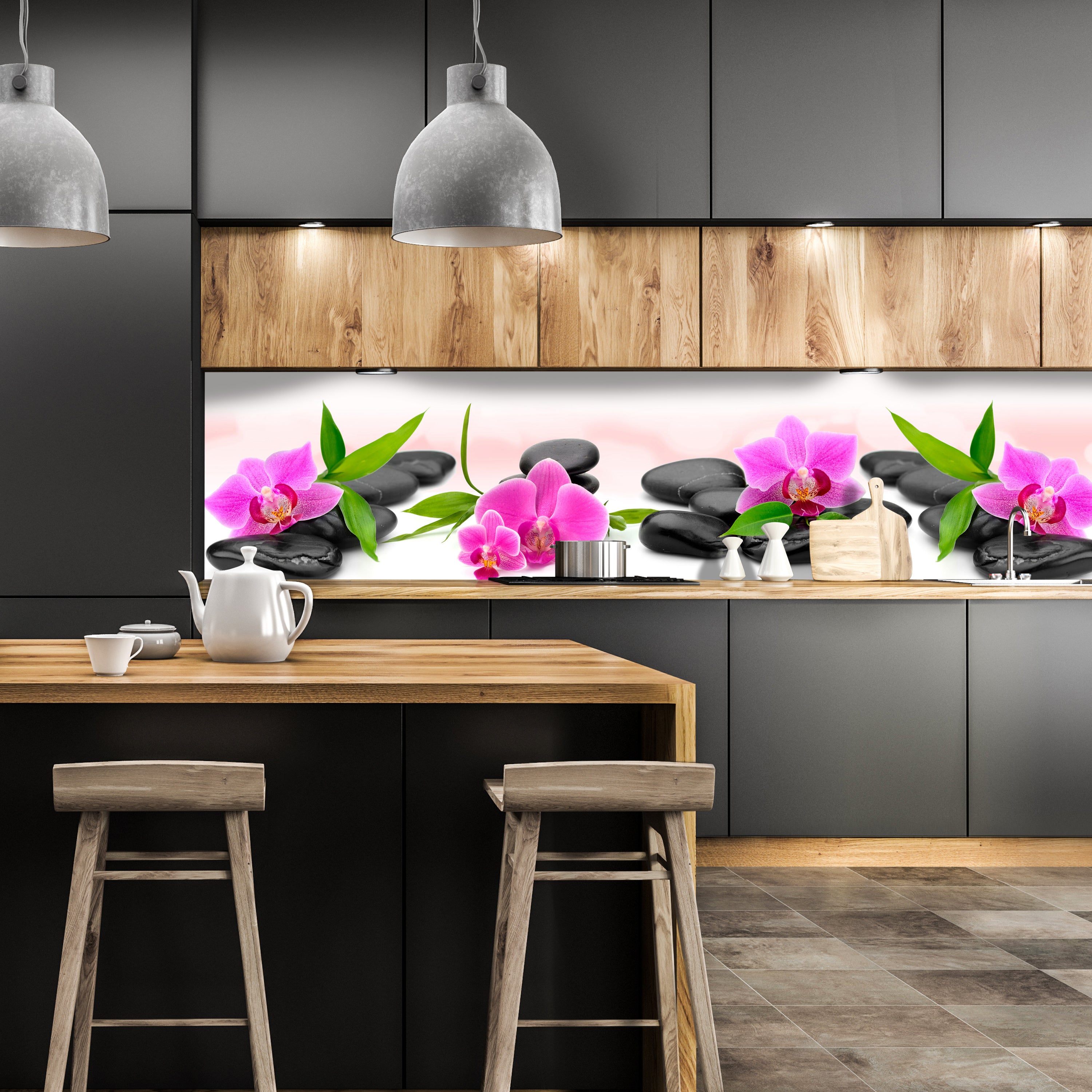 Küchenrückwand Orchidee Steine Blätter Bambus M1290 entdecken - Bild 1 Küchenrückwand Orchidee Steine Blätter Bambus M1290 entdecken - Bild 1