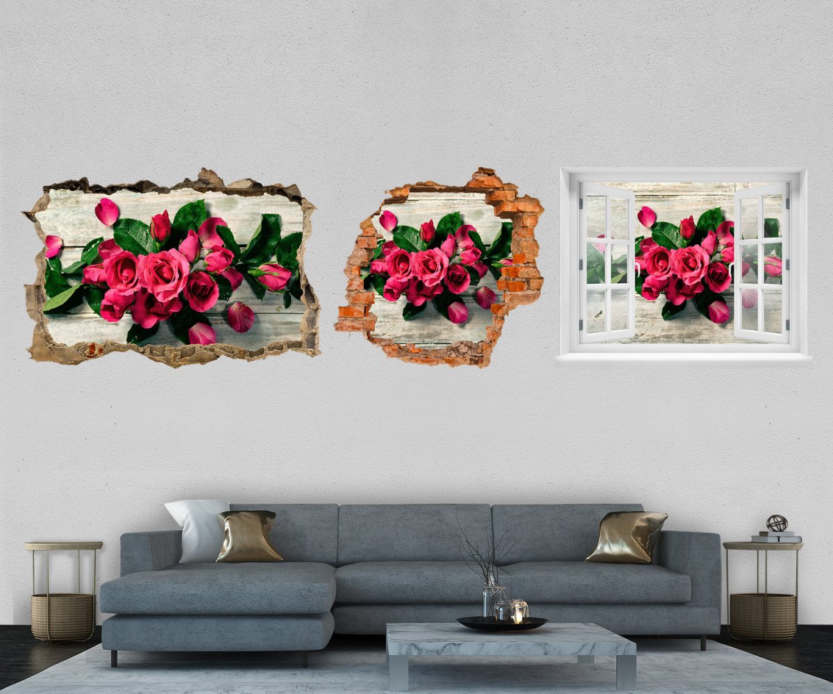 3D-Wandtattoo Rosen auf Tisch, Rote Rose, Blume, Grün entdecken -  Wandsticker M1297
