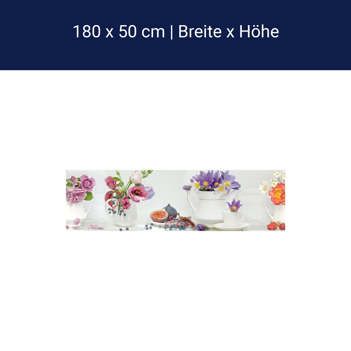 Küchenrückwand Erdbeeren Blumen Tassen Kannen Feige M1315 Küchenrückwand Erdbeeren Blumen Tassen Kannen Feige M1315