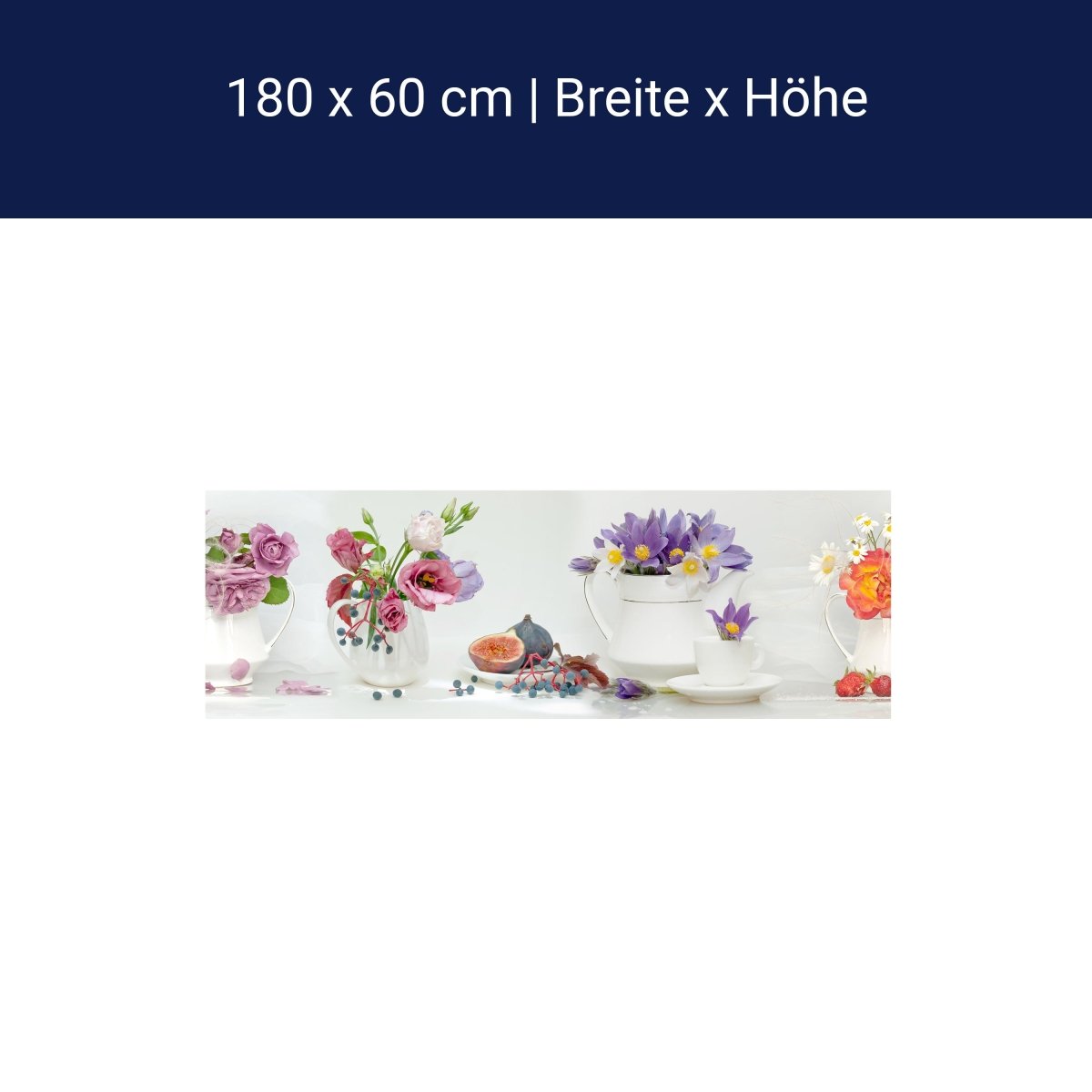 Küchenrückwand Erdbeeren Blumen Tassen Kannen Feige M1315 Küchenrückwand Erdbeeren Blumen Tassen Kannen Feige M1315