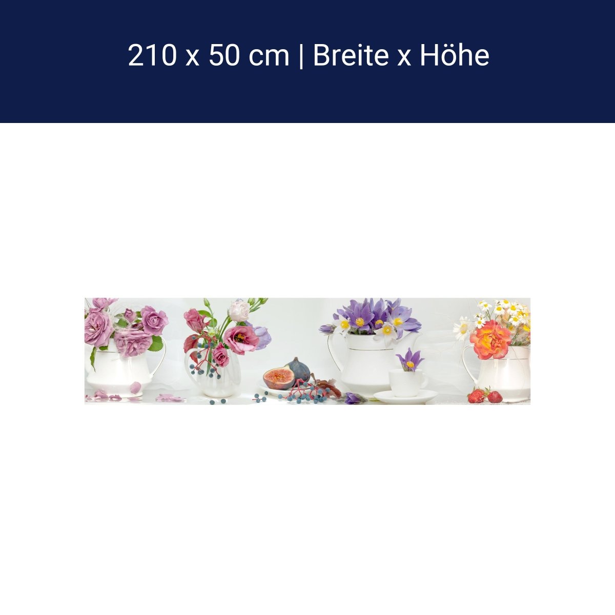 Küchenrückwand Erdbeeren Blumen Tassen Kannen Feige M1315 Küchenrückwand Erdbeeren Blumen Tassen Kannen Feige M1315