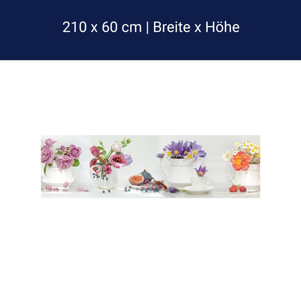 Küchenrückwand Erdbeeren Blumen Tassen Kannen Feige M1315 Küchenrückwand Erdbeeren Blumen Tassen Kannen Feige M1315