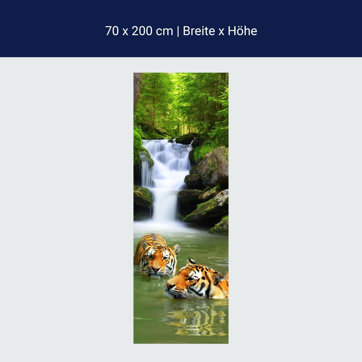 Türtapete badende Tiger, Wasserfall, Dschungel M1338