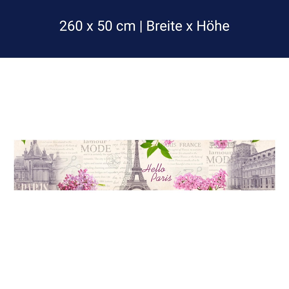 Küchenrückwand Paris Eifelturm Blüten pink rosa text M1389