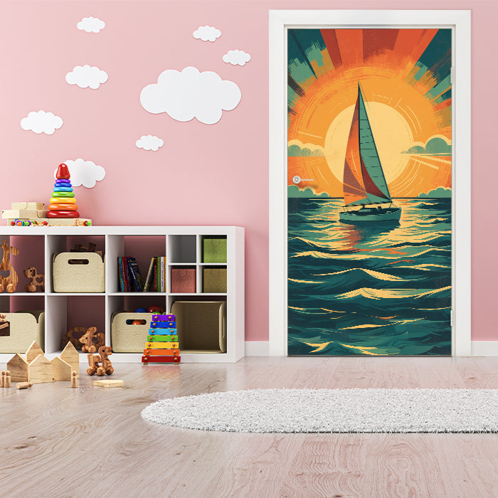 Türtapete Segelboot, Sonne, Illustration M1485 - Bild 1