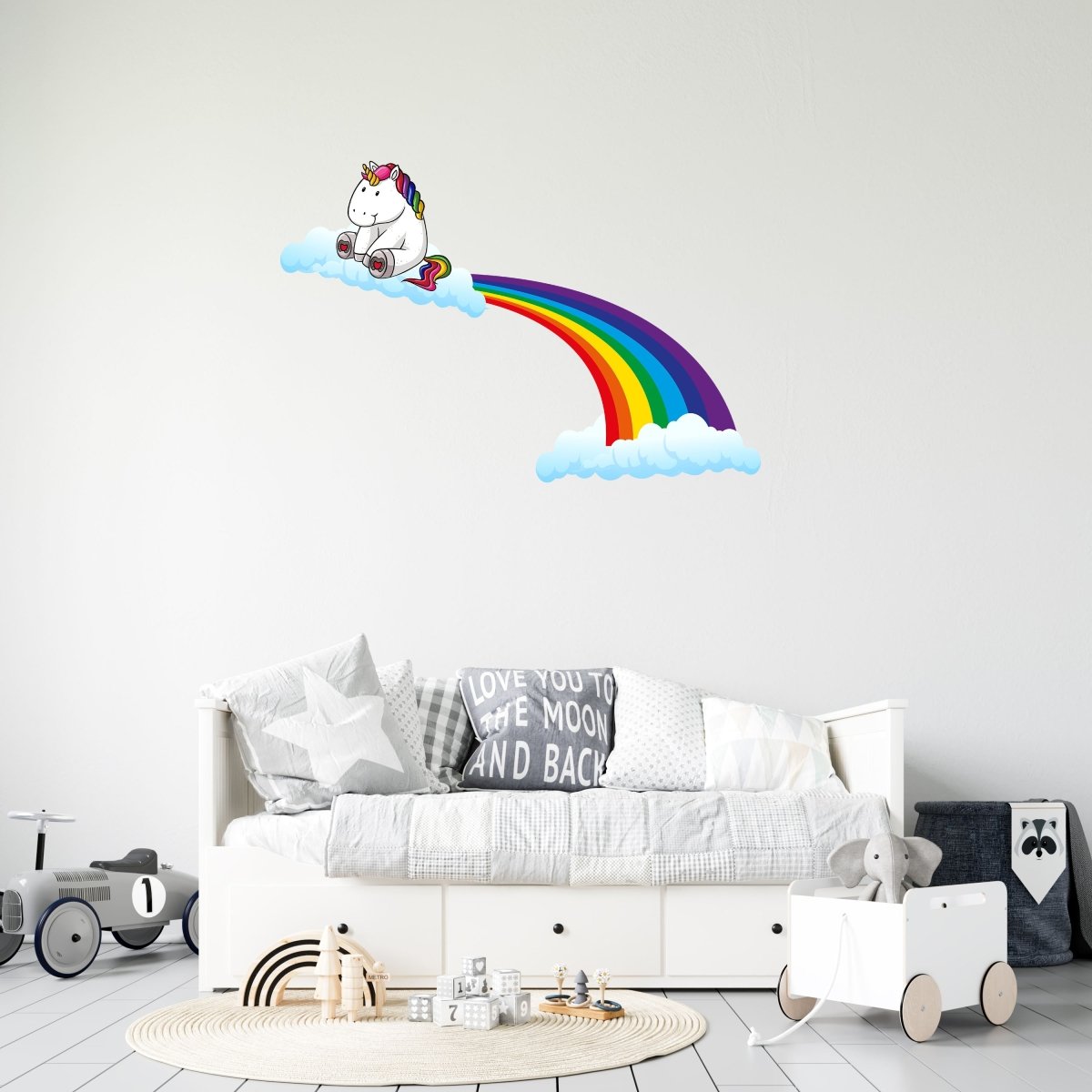 Wandsticker Einhorn schwebt auf Regenbogen, Wolken WS00000132 - Bild 3