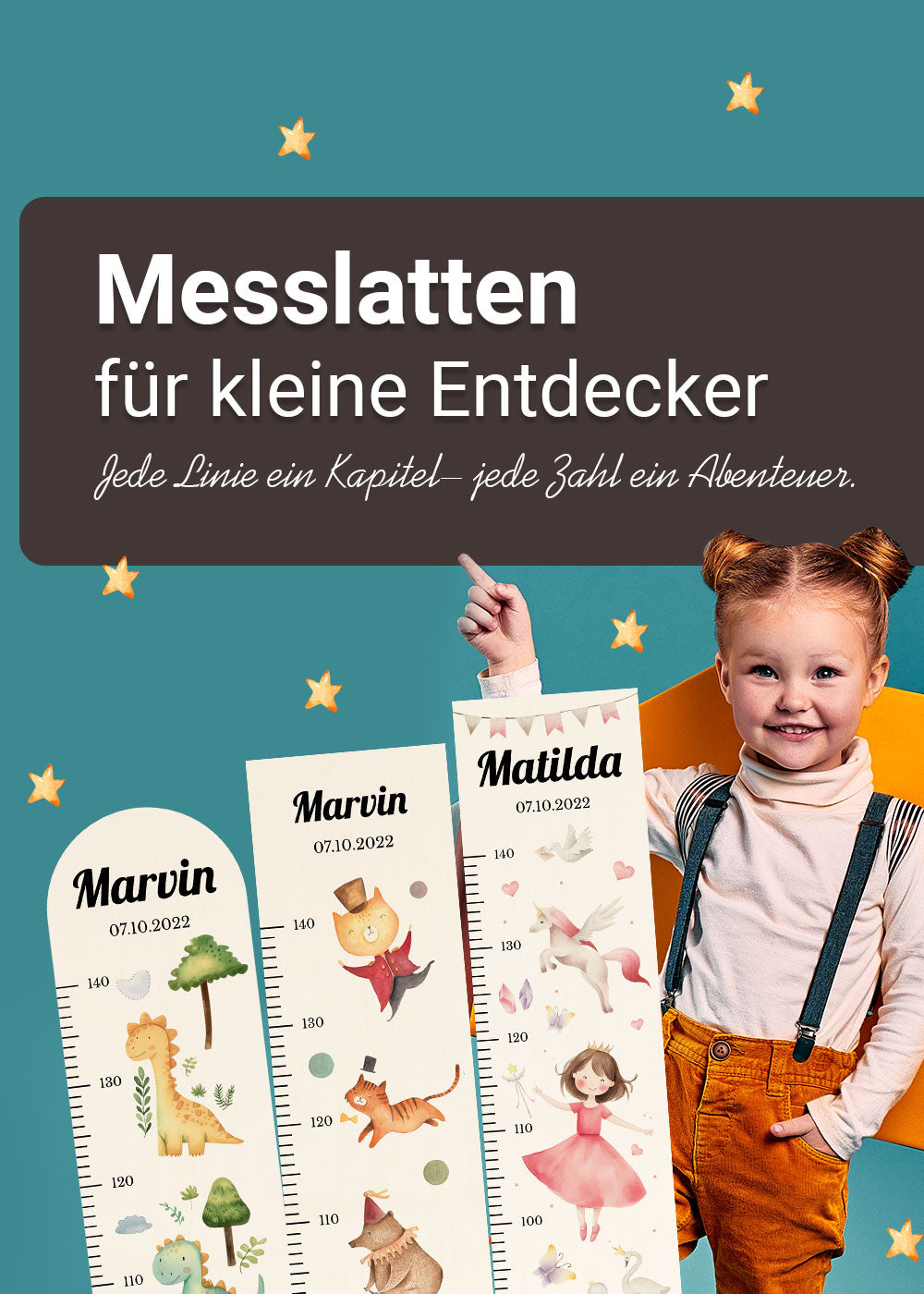 personalisierte Messlatten für Kinder aus Holz