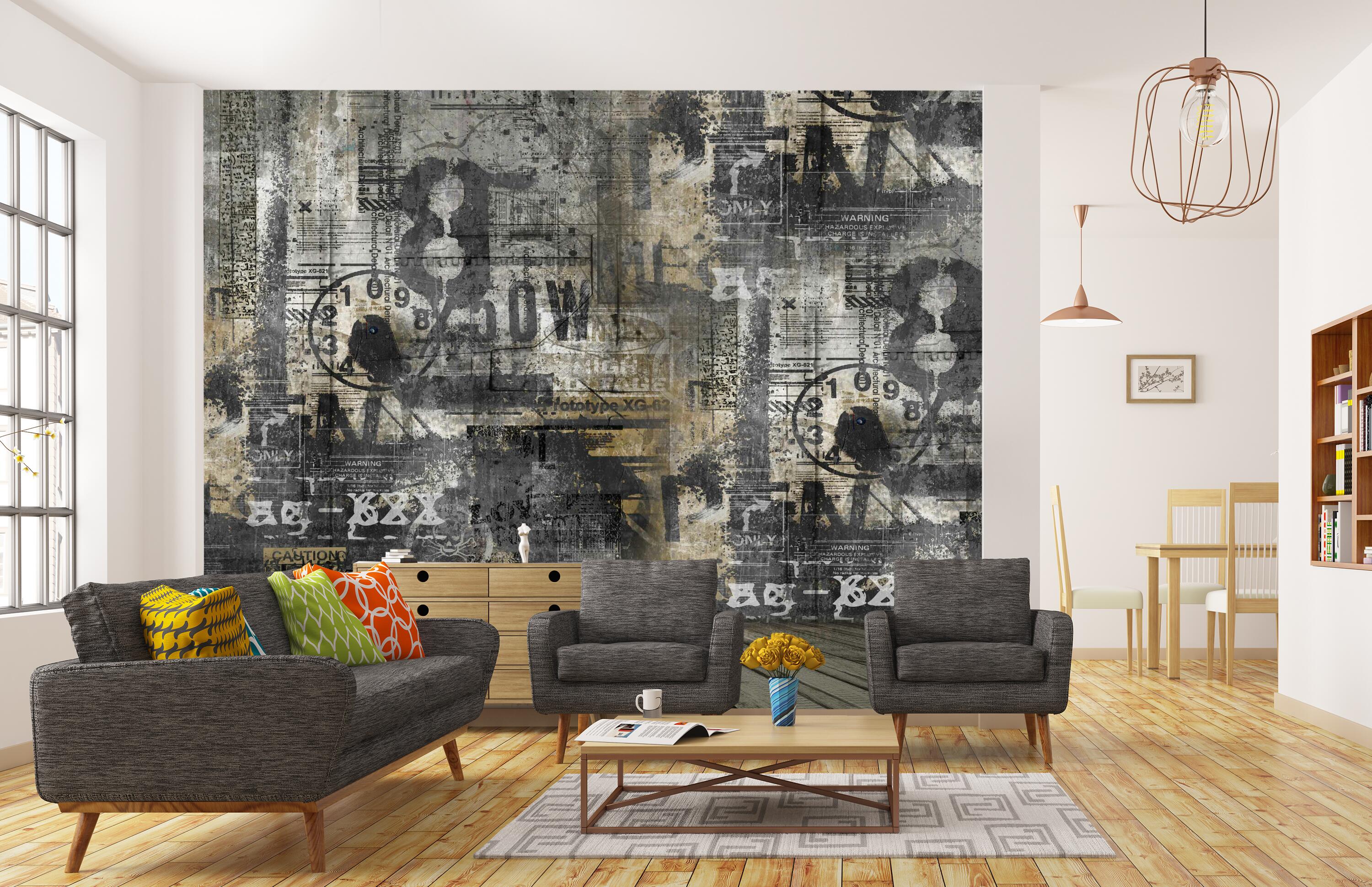 Discover wooden floor with dark wall with numbers M6138 wallpaper mural