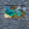 Wall mural 3D old tree on a cliff - rough stone wall M0636