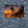Fototapete 3D Extreme Biker- grobe Steinmauer M0642