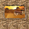 Fototapete 3D Altes Auto in der Wüste -Steinmauer M0674