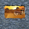 Fototapete 3D Altes Auto in der Wüste- grobe Steinmauer M0679