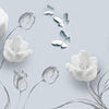 Papier peint tulipes blanches ornements bleu M1350