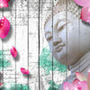 Papier Peint Fresque Bois Fleurs Bouddha Vert M1589