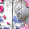 Fototapete Holz Blüten Buddha Blau M1590