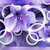 Wall Mural Purple Flowers 3D Circles Leaves Glitter M4432