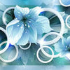 Peinture murale Fleurs bleu clair Cercles 3D feuilles M4434