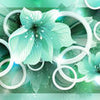 Fototapete Türkis Blumen 3D Kreise Blättern Glitzer M4436