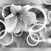 Fototapete Grau Blumen 3D Kreise Blättern Glitzern M4437