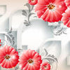 Peinture murale Fleurs rouges ornements formes 3D M4508