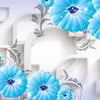 Peinture murale Ornements de fleurs bleu clair Formes 3D M4513