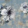 Papier peint fleurs vieux mur de béton bleu notes de musique M4676