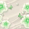 Fototapete Grün Blumen Schmetterlinge Seide Perlen M5226