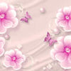Papier Peint Fleurs Roses Papillons Perles De Soie M5230