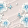 Fototapete Blau Blumen Schmetterlinge Seide Perlen M5233