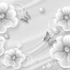 Fototapete Blumen Schmetterlinge Seide Perlen grau M5235