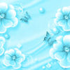 Papier peint fleurs papillons perles bleu clair M5239